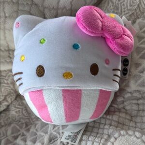 Hello Kitty White Plush Face Pillow with Pink Bow and Stripes